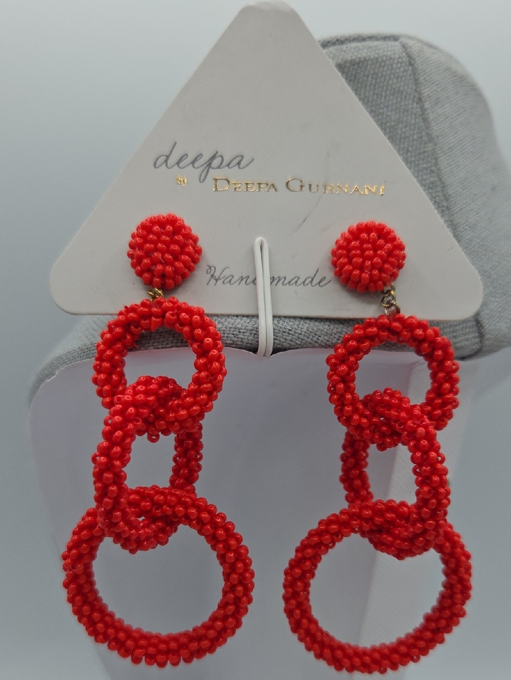 5 for $25! Deeppa By Deeppa Gurnani Red Beaded Triple Hoop Drop Earrings